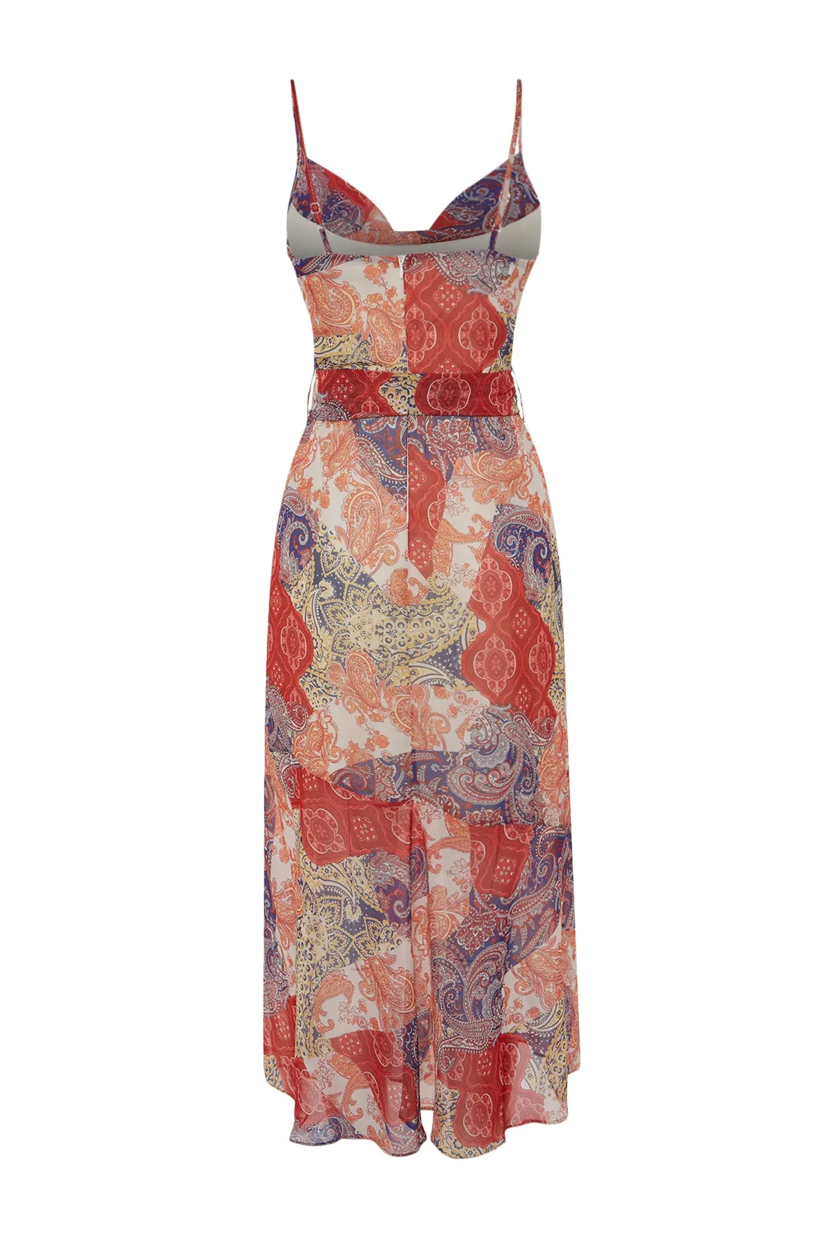 Trendyol Collection  Mehrfarbiges, gewebtes Maxikleid mit Gürtel, Quasten und Schalmuster in A-Linie/Glockenform TWOSS23EL01777