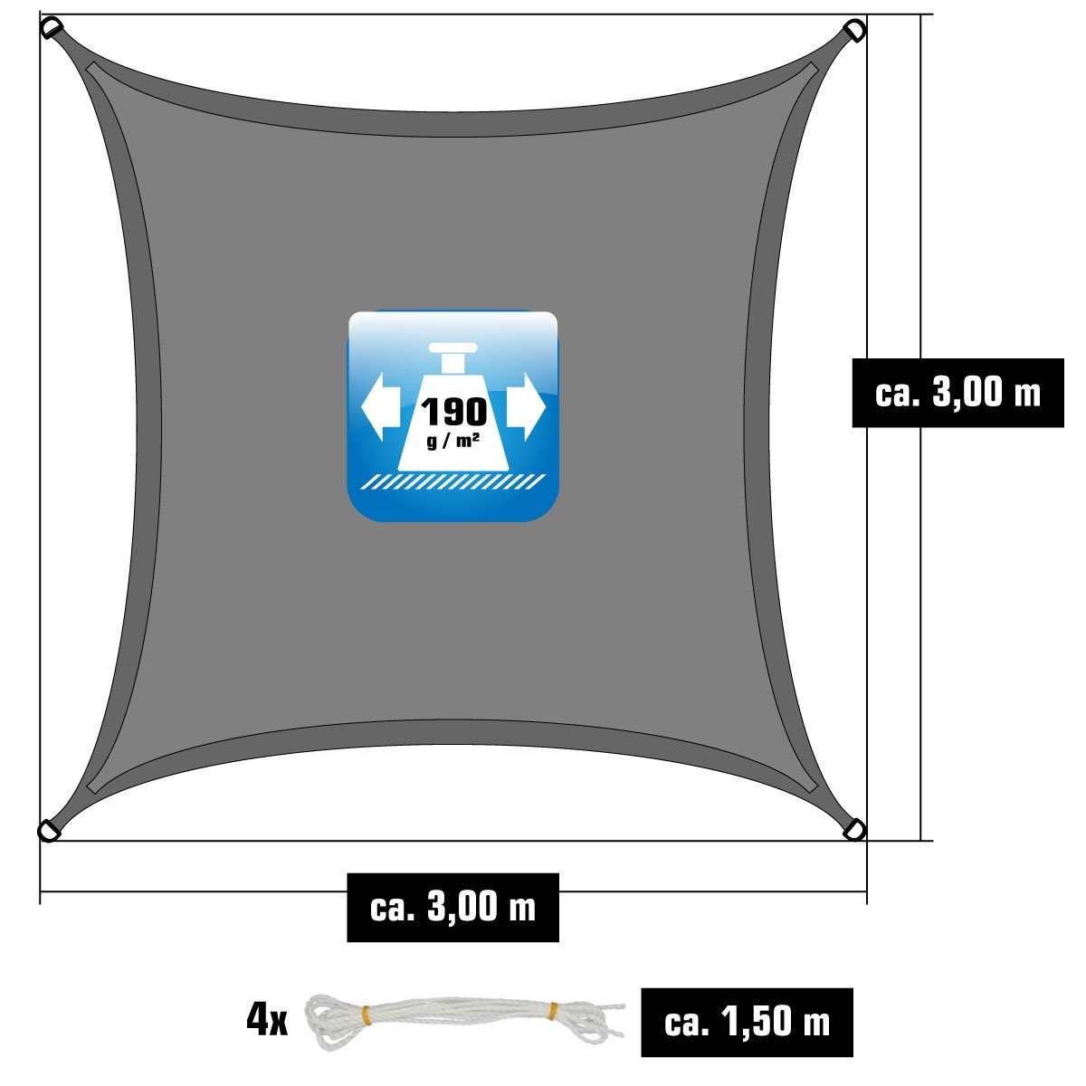 AMANKA Sonnensegel UV Sonnensegel Wasserdicht 3x3 - Viereckig - Grau, Sonnenschutz Garten Terrasse