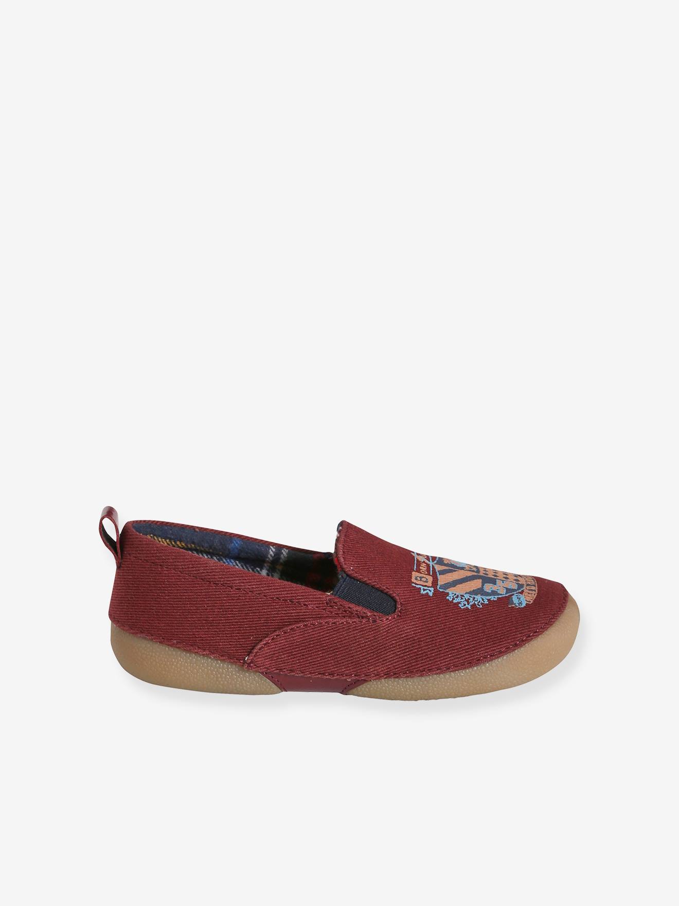 Chaussons élastiqués garçon en toile bordeaux
