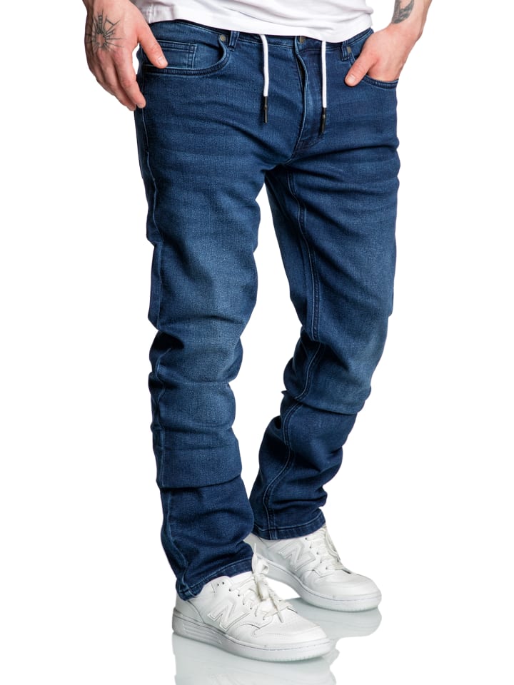 Amaci&Sons Sweathose im Denim Look COPPELL in Dunkelblau günstig kaufen
