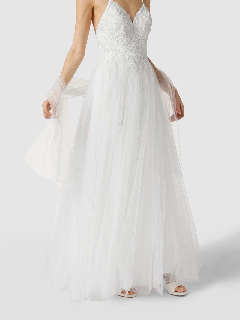 Brautkleid mit floralen Stickereien in offwhite