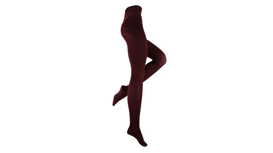 MOVE UP Damen Strumpfhose Baumwolle Rippe bordeaux melange