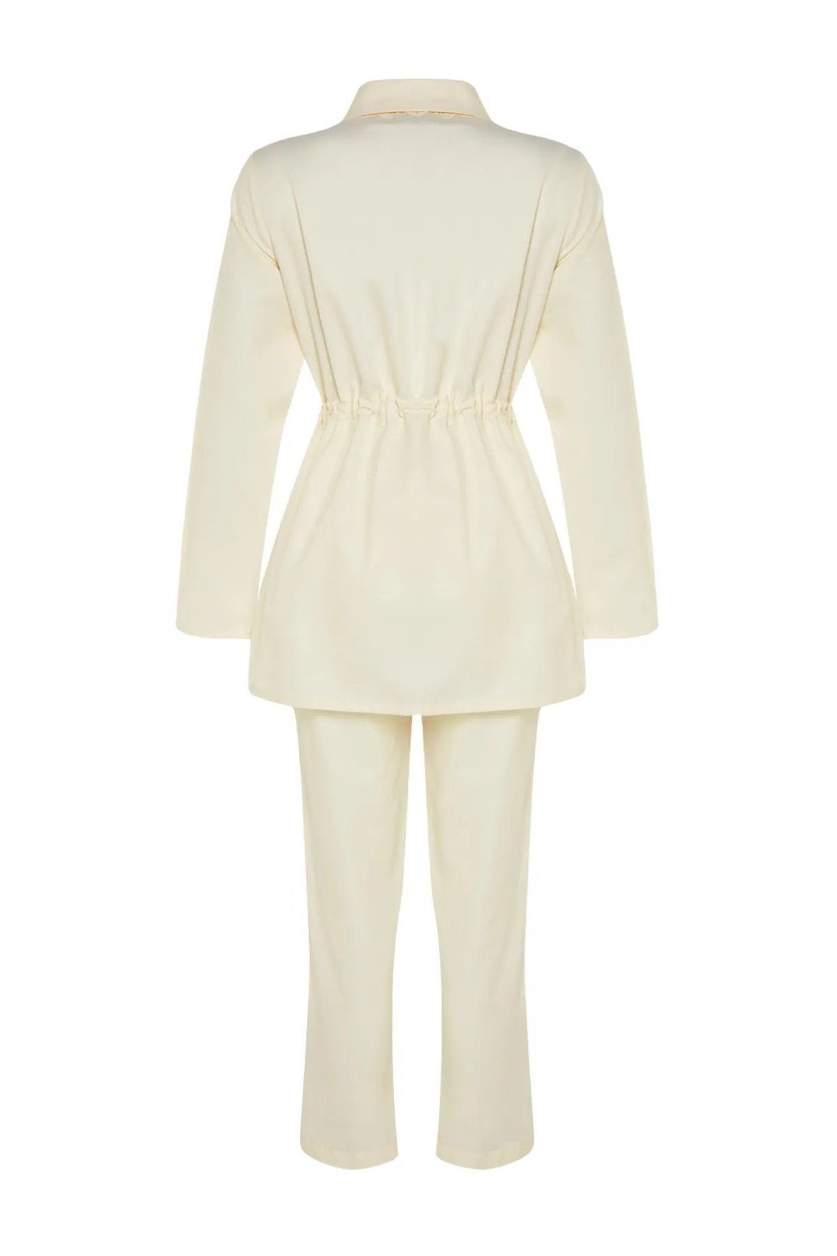 Trendyol Modest  Cremefarbenes Hemd-Hosen-Set aus gewebter Baumwolle mit Kordelzug und Taschendetail TCTSS23US00092