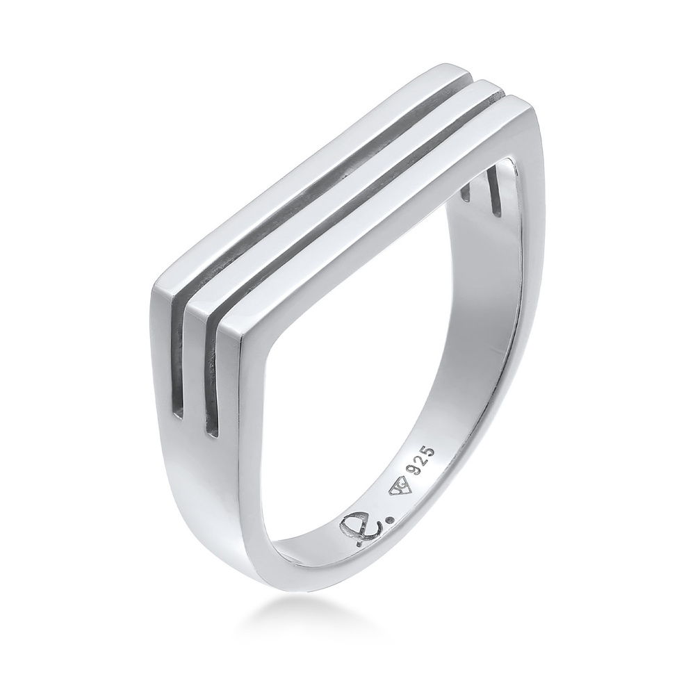 Elli PREMIUM Elli PREMIUM Bague Femmes Sceau Rectangle Rainures en Argent Sterling 925 Rhodié Bague