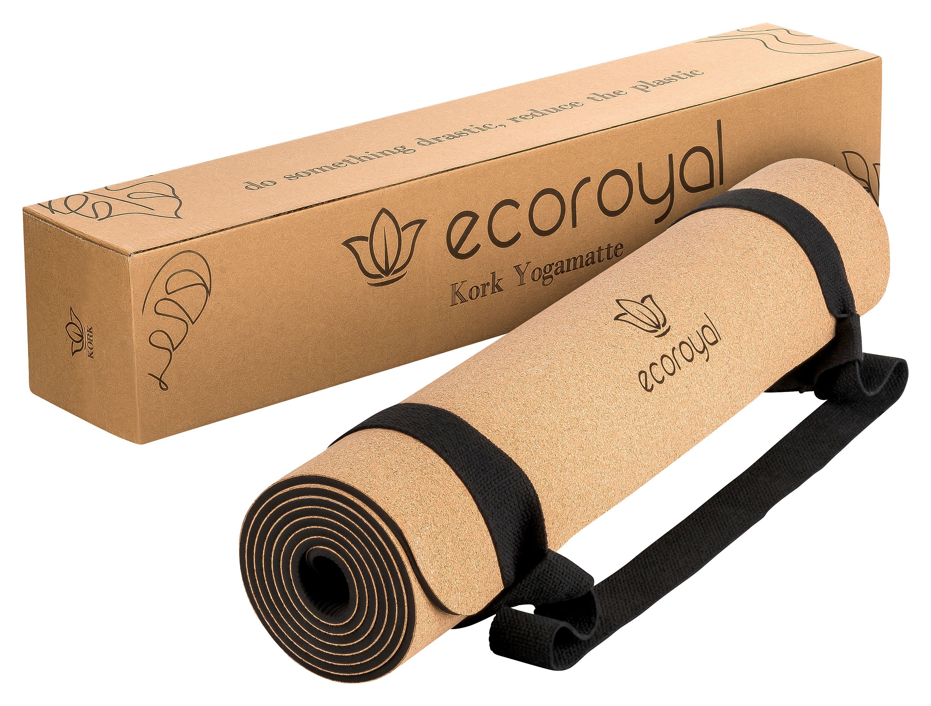 ecoroyal Yogamatte Yogamatte Kork mit Tragegurt I Rutschfest I 183 x 61 x 0,4 cm (Set, 1-St., Kork Yogamatte + Tragegurt), 183 x 61 x 0,4 cm