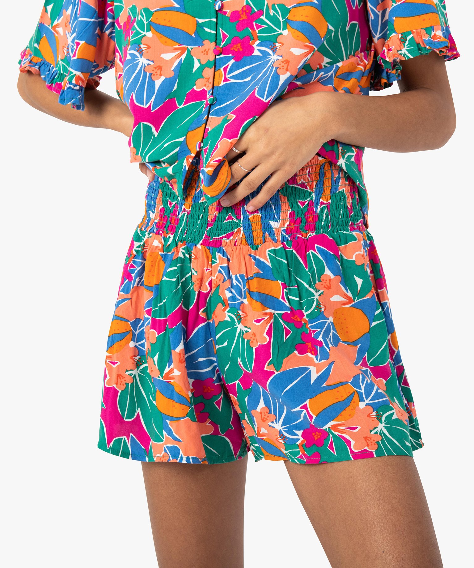 Short femme imprimé avec taille smockée imprime | GEMO