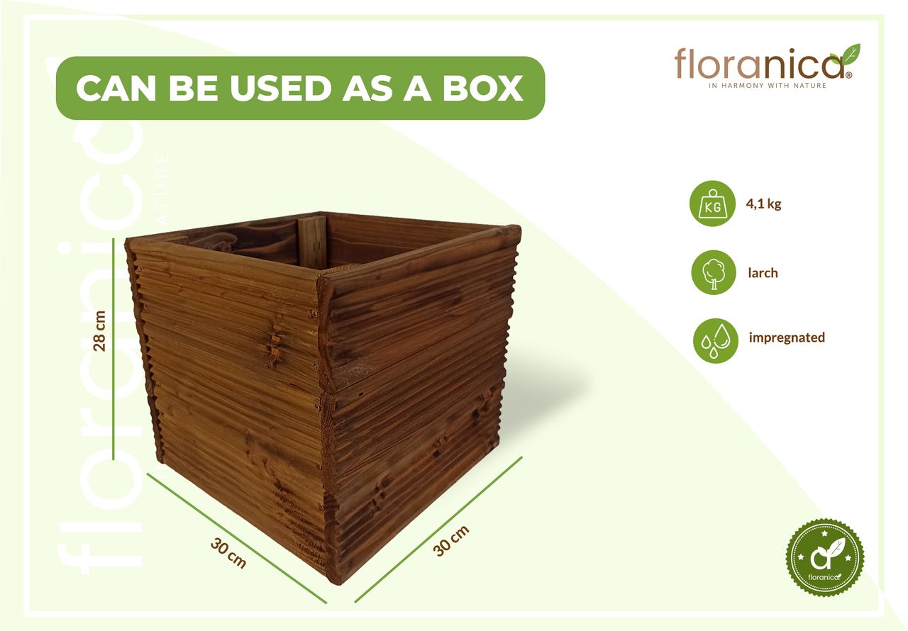 Pemicont Floranica Blumentopf aus Holz Kasten 30cm x 30cm x 285cm Braun Imprägniertes Lärchenholz Schutzhülle für Kräuter Blumen Haus- und Gartendekoration Innen- und Außenbereich EU-Produkt
