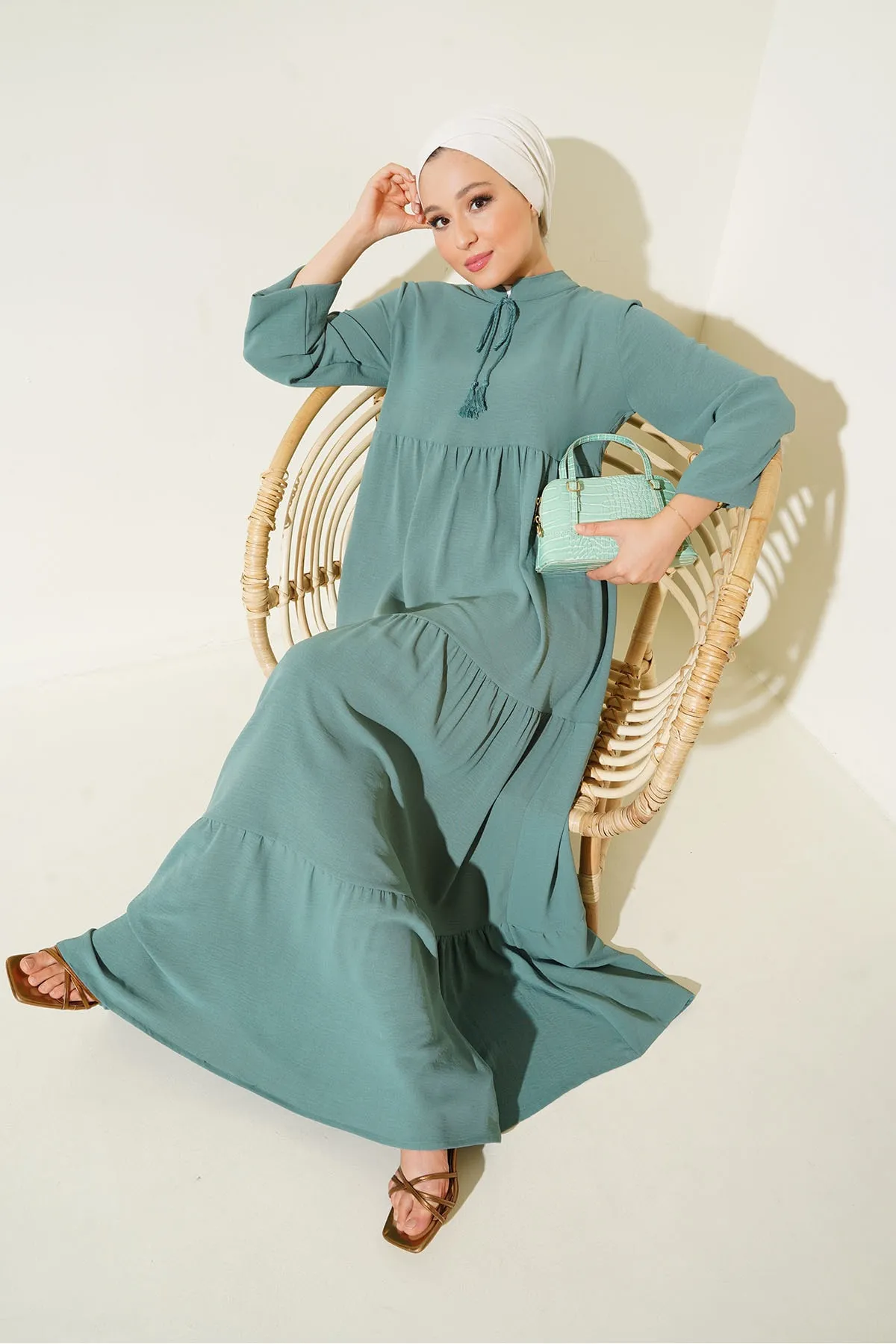 Bigdart  1627 Hijab-Kleid mit Kragen und Schnürung – D. Mint