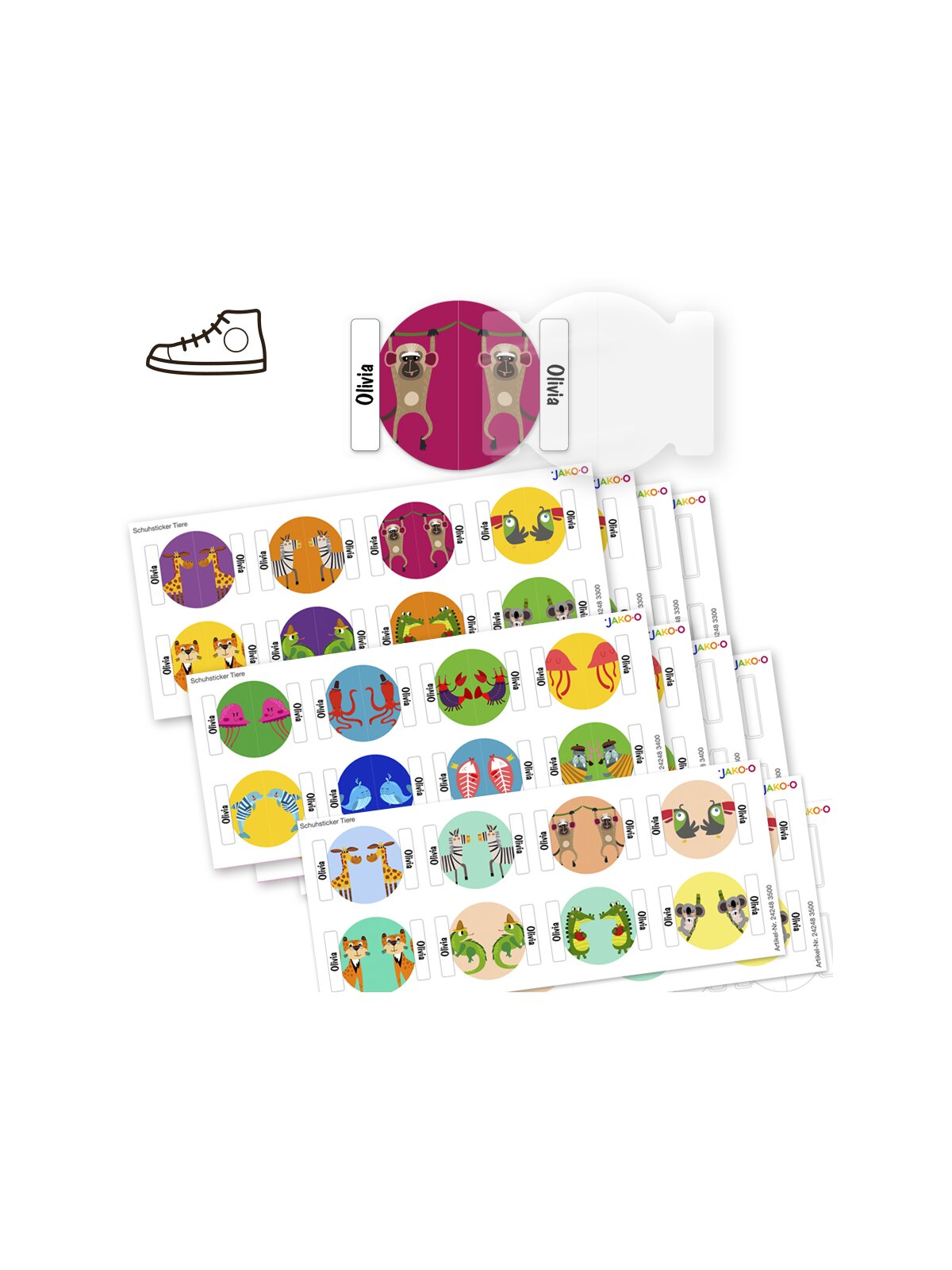 32 runde Tier-Schuhsticker zum Aufkleben