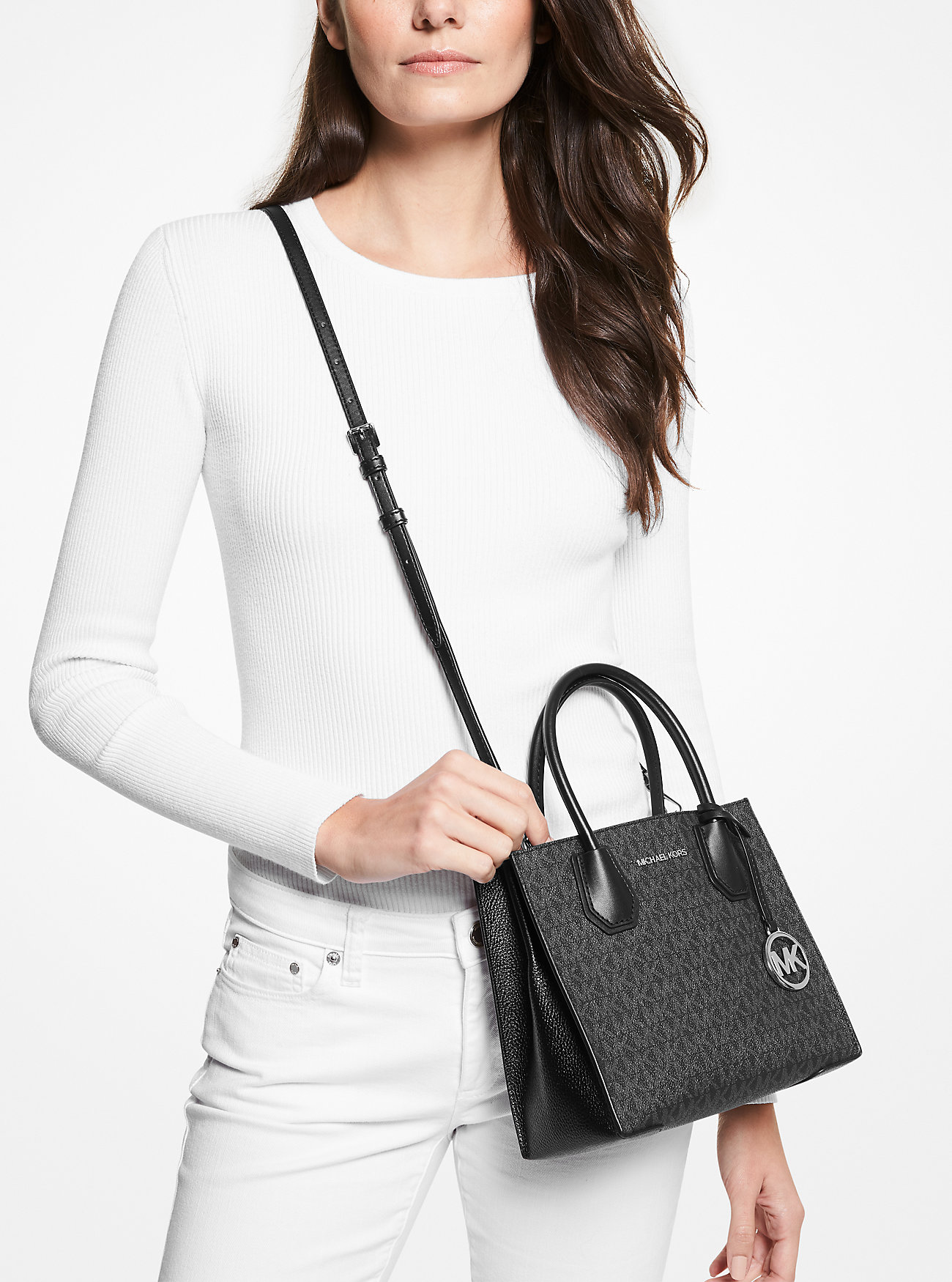 Mercer Medium Logo and Leather Accordion Crossbody Bag - BLACK