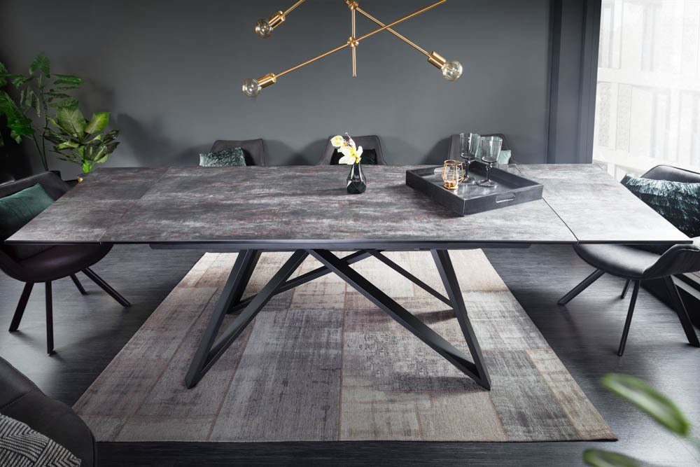 riess-ambiente Esstisch ATLAS 180-220-260cm grau / schwarz (Einzelartikel, 1-St), Keramik · Glas · Metall · ausziehbar · Lava-Optik · Industrial