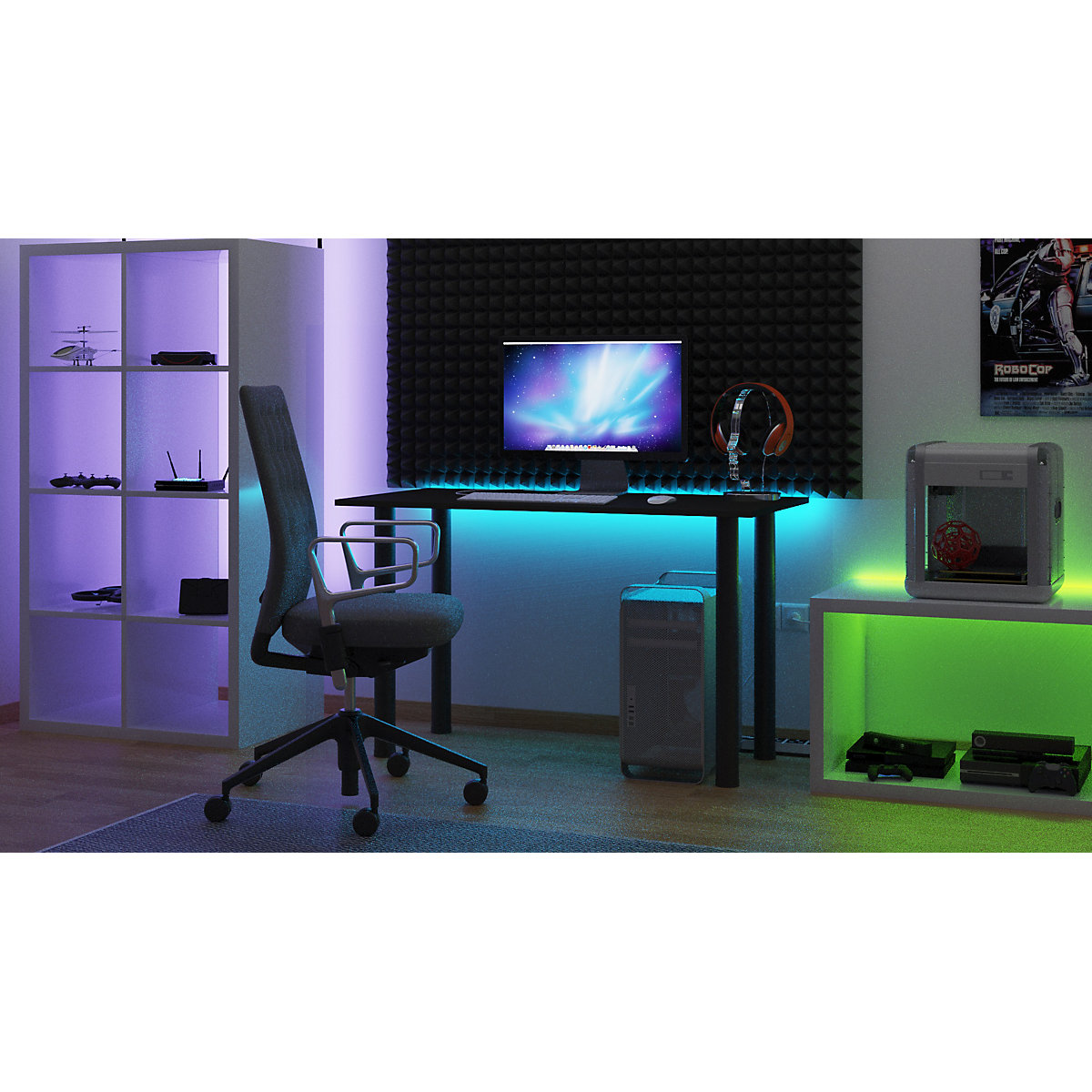 Gaming Schreibtisch mit LED Beleuchtung onesize