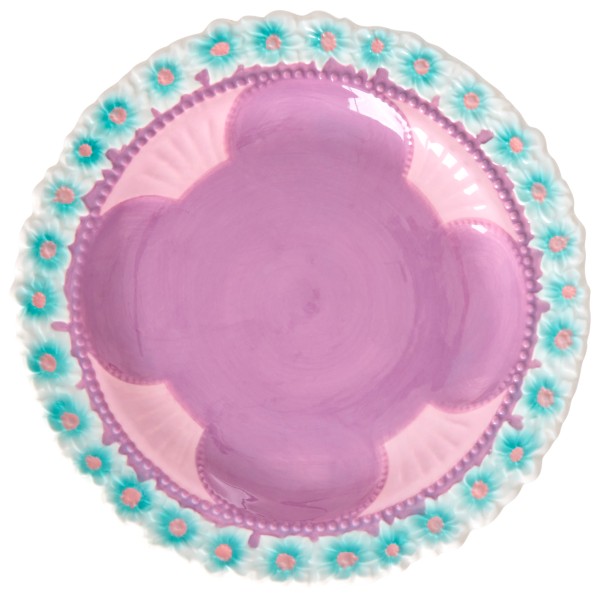 Rice - Ceramic Lunch Plate with Embossed Flower Design - Teller