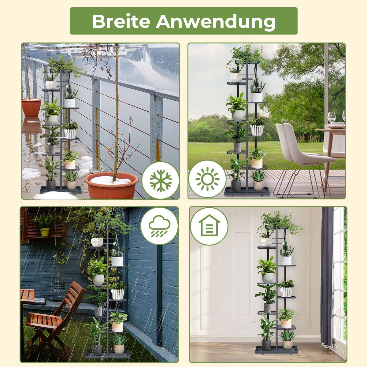 MULISOFT Pflanzentreppe (Schmiedeeisernes Blumenregal, 8 Schichten 9 Töpfe), Home Balkon Dekoration Indoor Outdoor Blumenständer