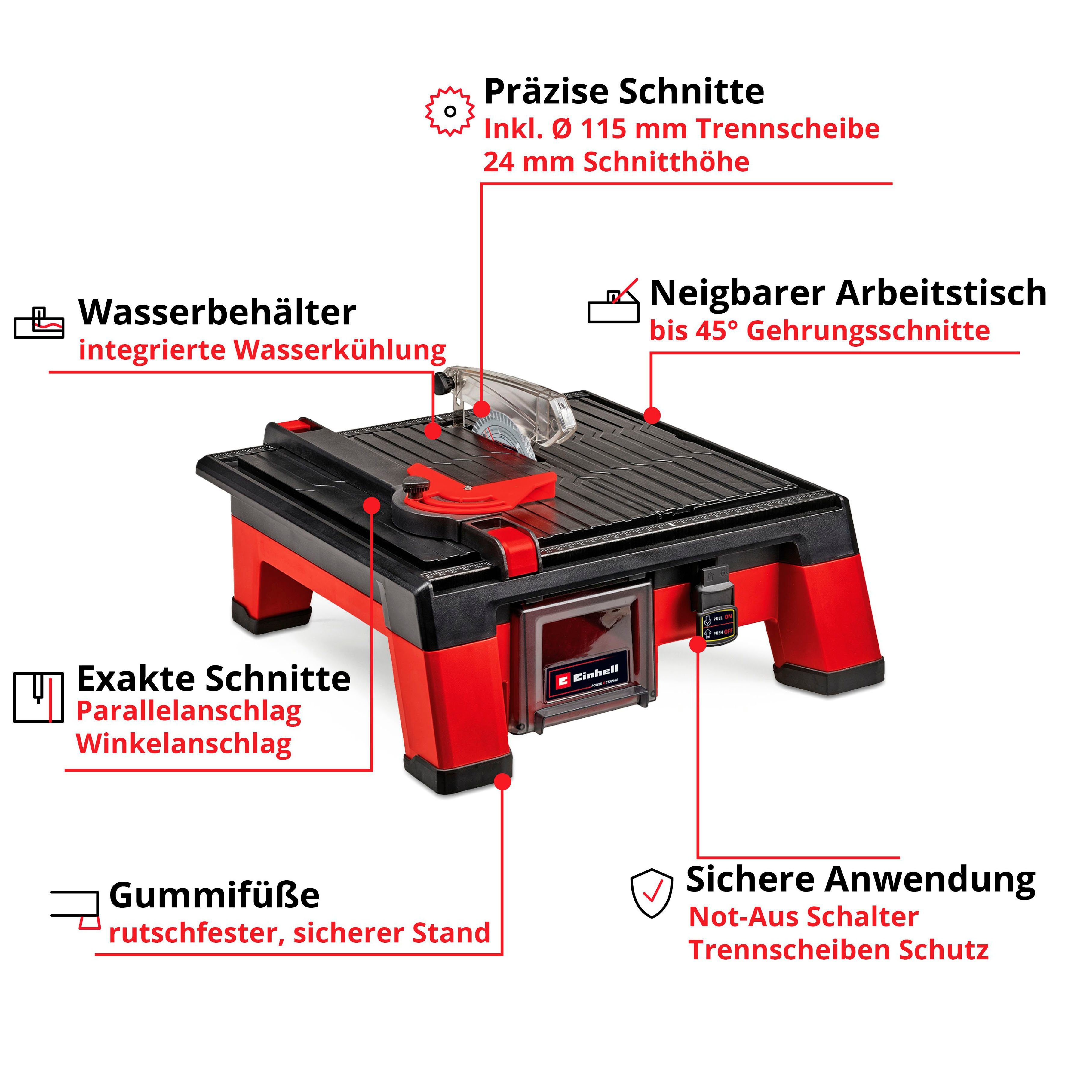 Einhell Fliesenschneidemaschine TE-TC 18/115 Li-Solo, Ø11.5 x Ø2.22, ohne Akku und Ladegerät, inkl. Diamanttrennscheibe