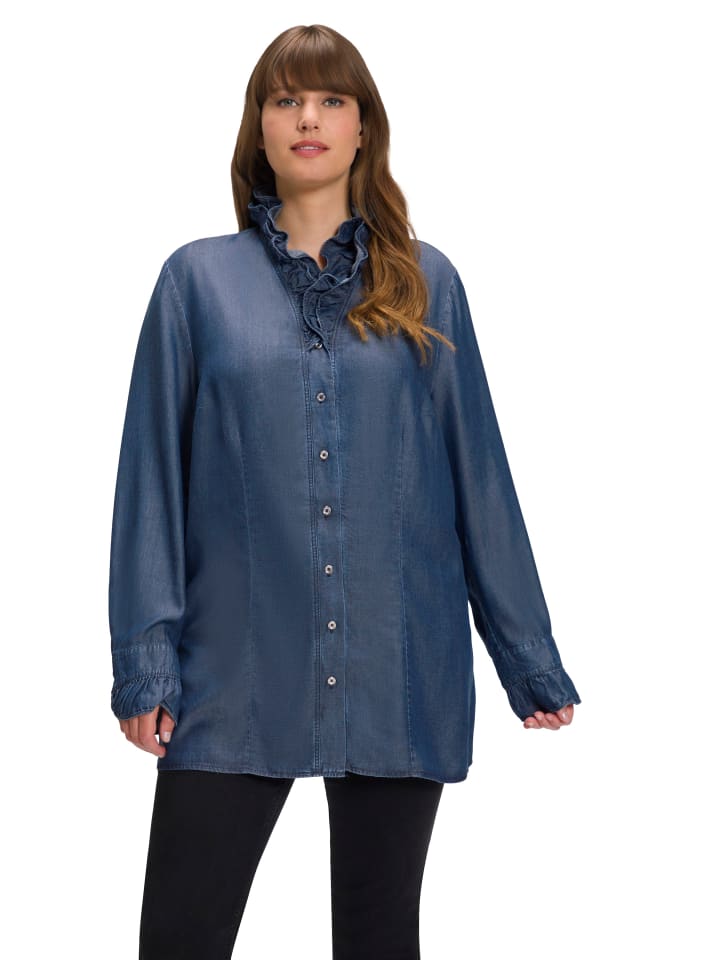 Ulla Popken Trachtenbluse in blue denim günstig kaufen 46-48