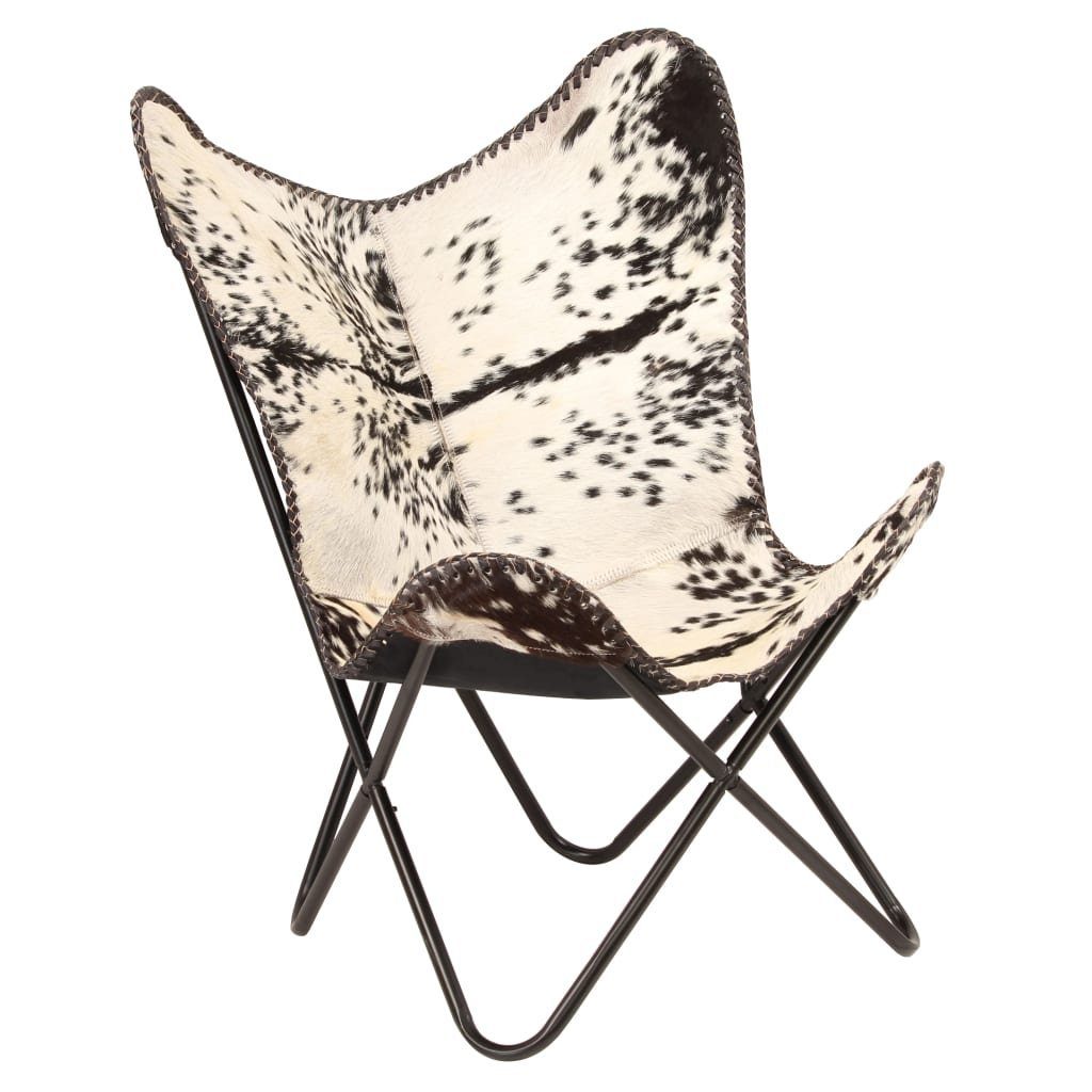 vidaXL Sessel Butterfly-Sessel Schwarz und Weiß Echtes Ziegenleder (1-St)