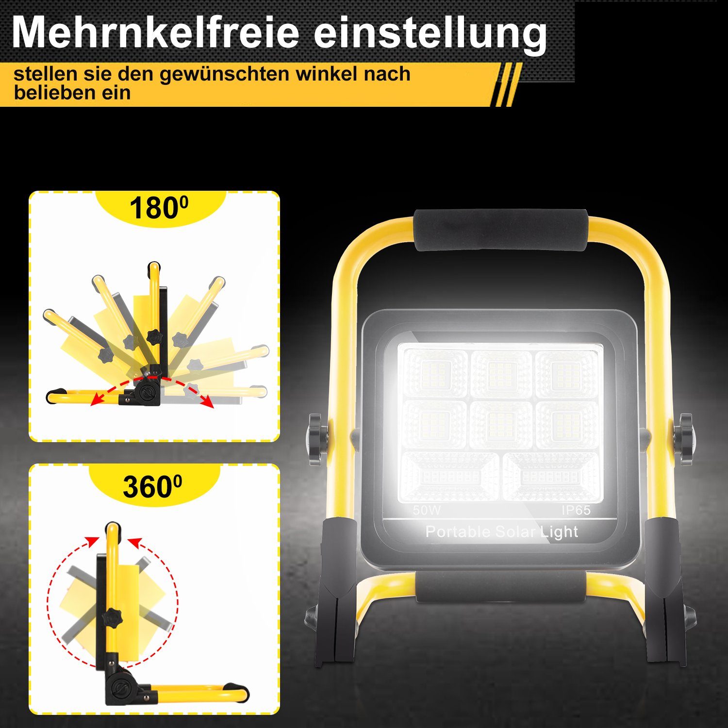 Gimisgu Baustrahler LED Akku Fluter 50W-100W Campinglampe Aufladbar Solar Gelb