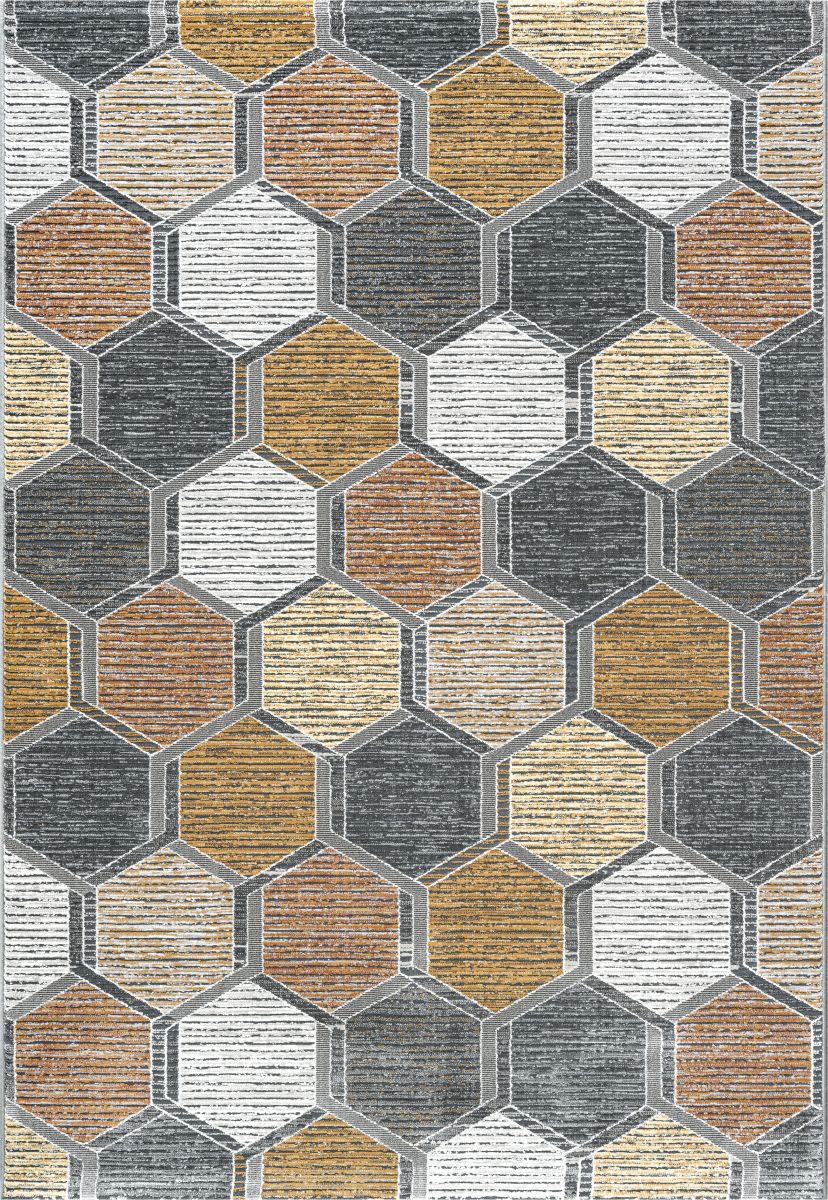Webteppich Samaria Dunkelgrau-Gold-Orange 80 x 150 cm