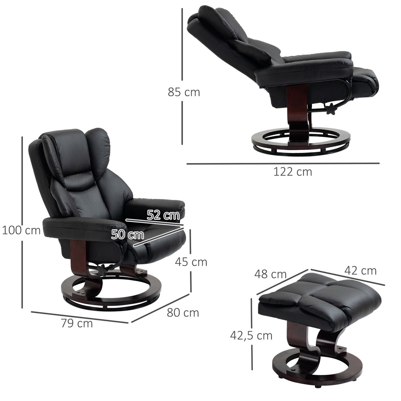 HOMCOM Relaxsessel mit Hocker drehbarer Ruhesessel TV-Sessel mit Liegefunktion