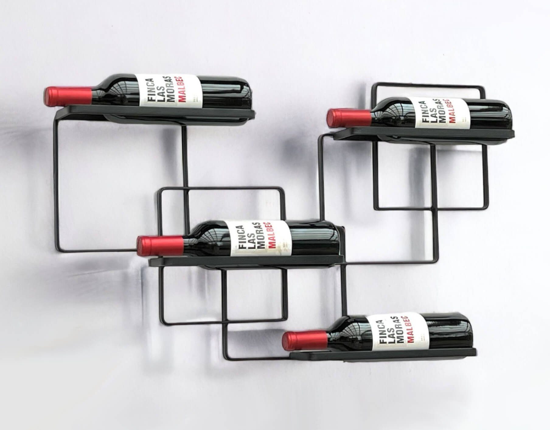 DanDiBo Weinregal Weinregal Wand Metall Schwarz Wine Line Flaschenhalter für 4 Flaschen