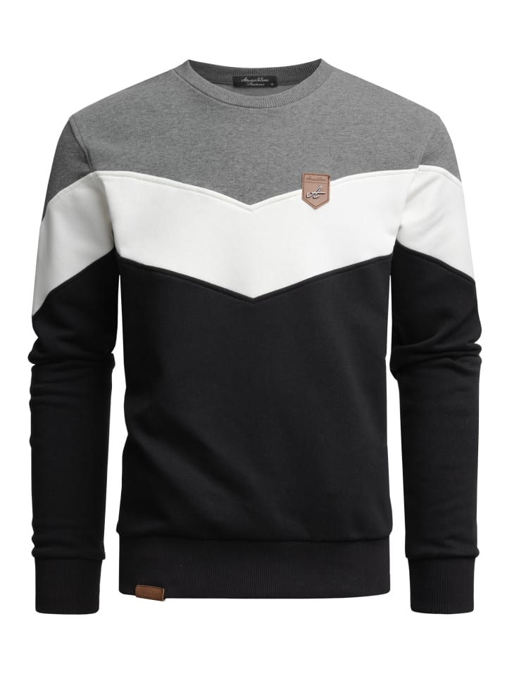 Amaci&Sons Sweatshirt mit Rundhalsausschnitt PALMDALE in Anthrazit/Weiß/Schwarz günstig kaufen