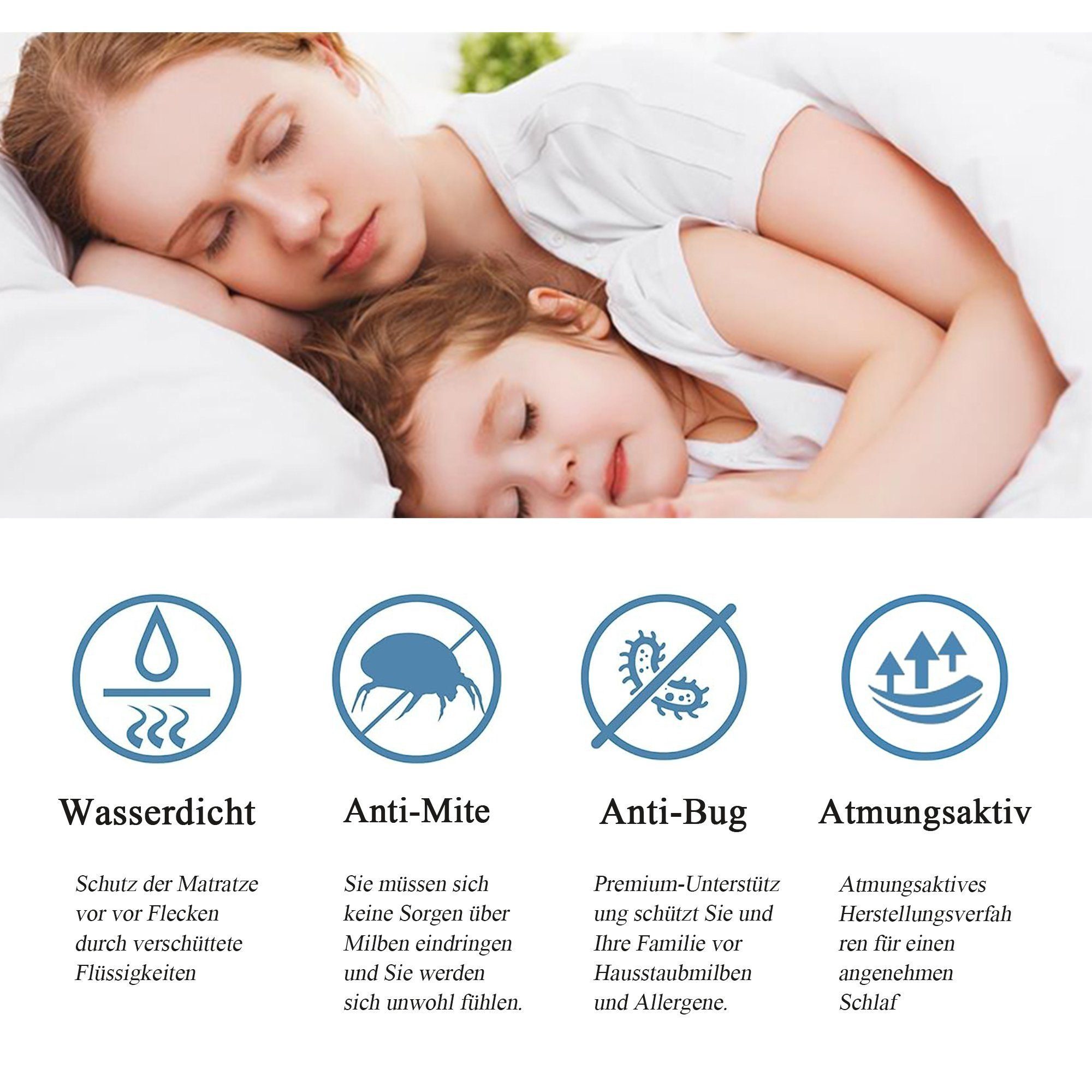 Matratzenauflage Matratzenschutzbezug,Spannbettlaken,Wasserdicht Matratzenschoner IBETTER, Mehrere Größenoptionen,Anti-Milben, Anti-Allergie Matratzenschutz