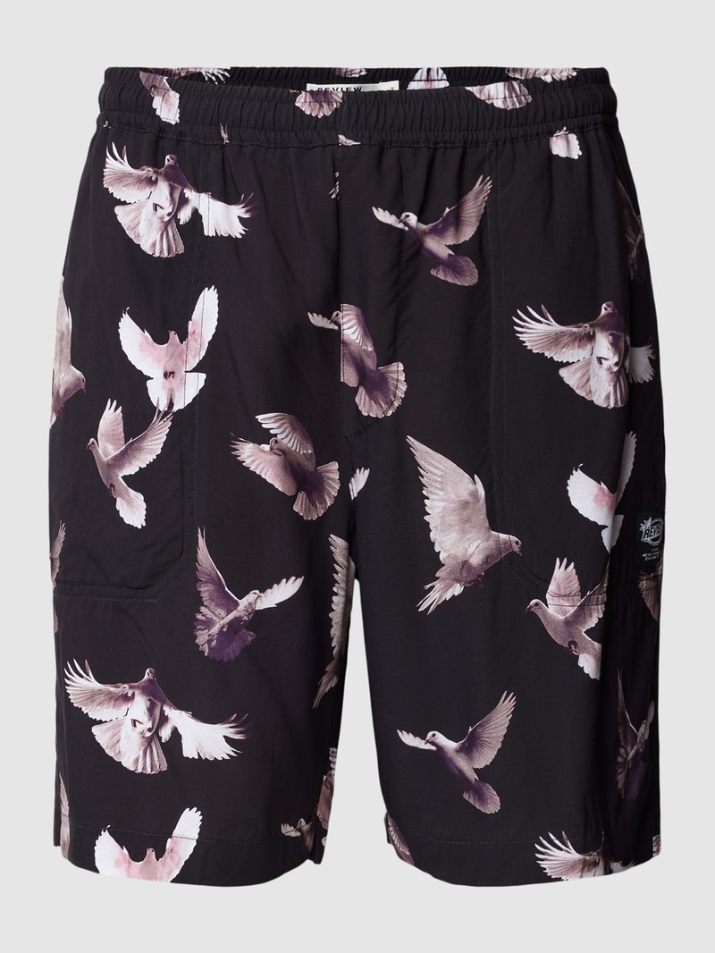 Shorts aus Viskose mit Allover-Muster in schwarz