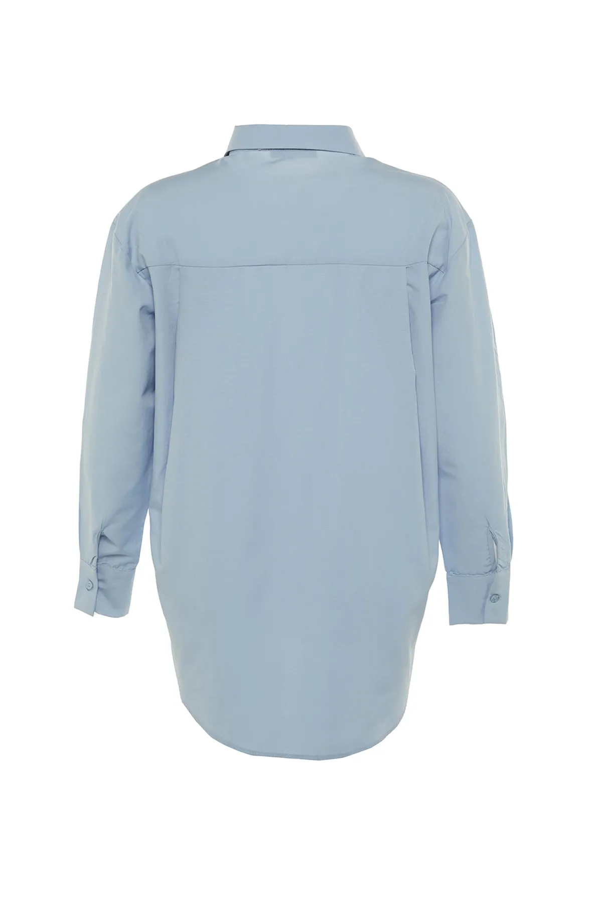 Trendyol Collection  Blaues Boyfriend-Hemd aus Baumwollgewebe mit breiter Passform und einer Tasche TWOAW20GO0115