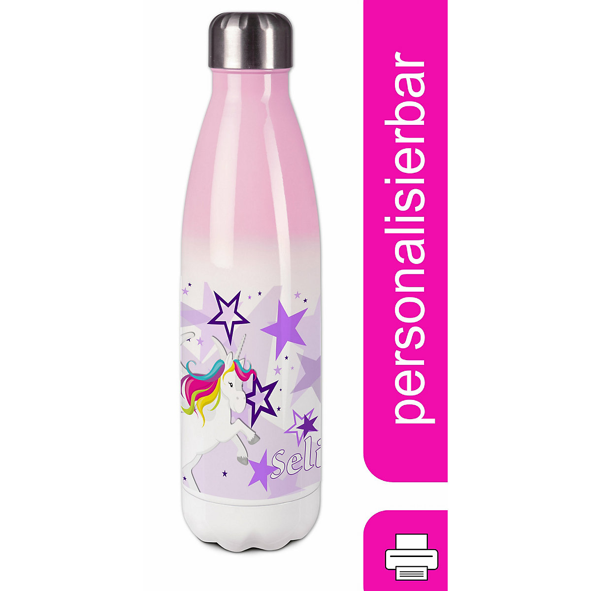 Edelstahl Kinder Thermoflasche / Trinkflasche bunt Pegasus Sterne Farbe lila Spülmaschinenfest, Auslaufsicher, Bruchfest, Doppelwandig, Für Heißgetränke geeignet, Mit Deckel, Isoliert