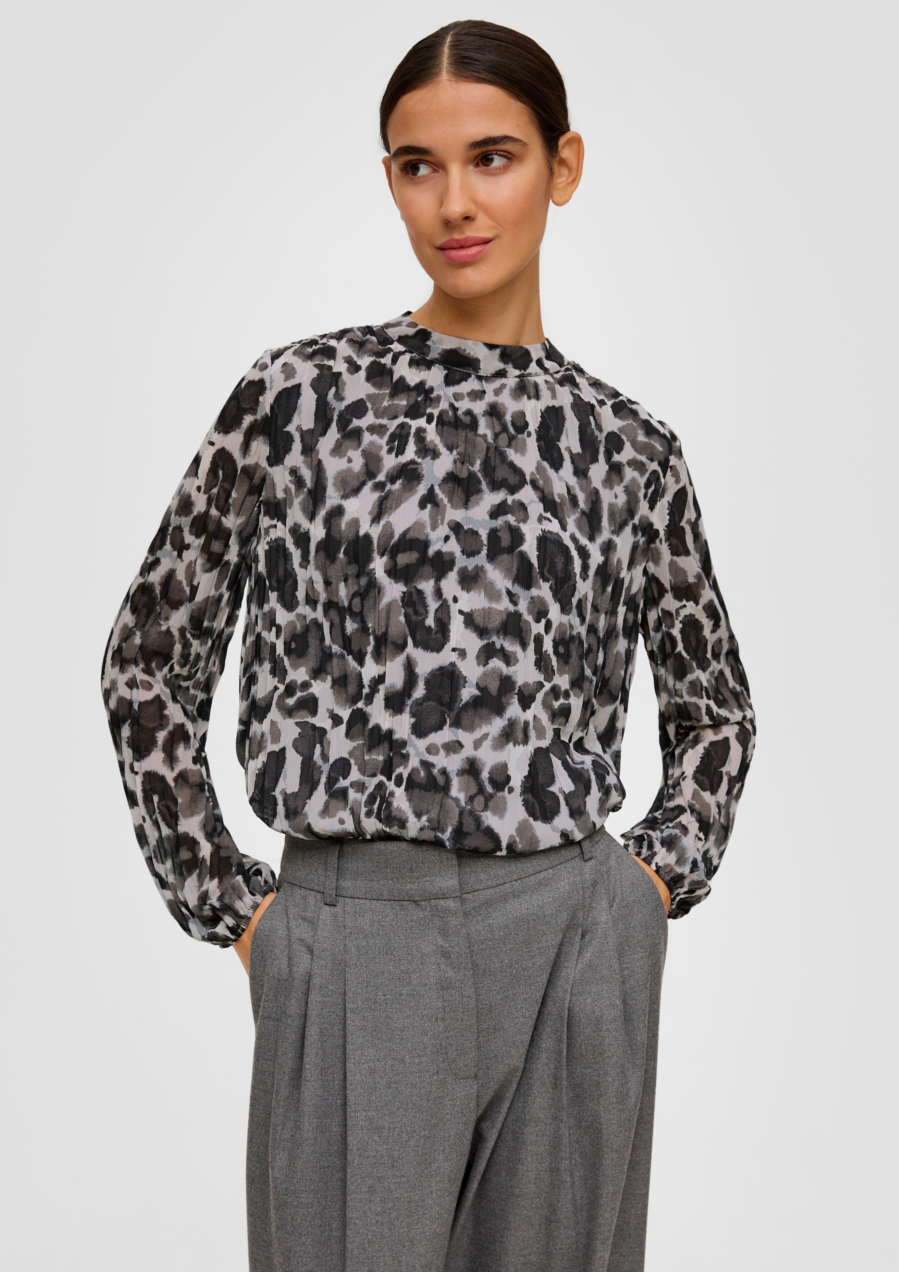 Gemusterte Chiffonbluse mit Stehkragen  2140361-07A3