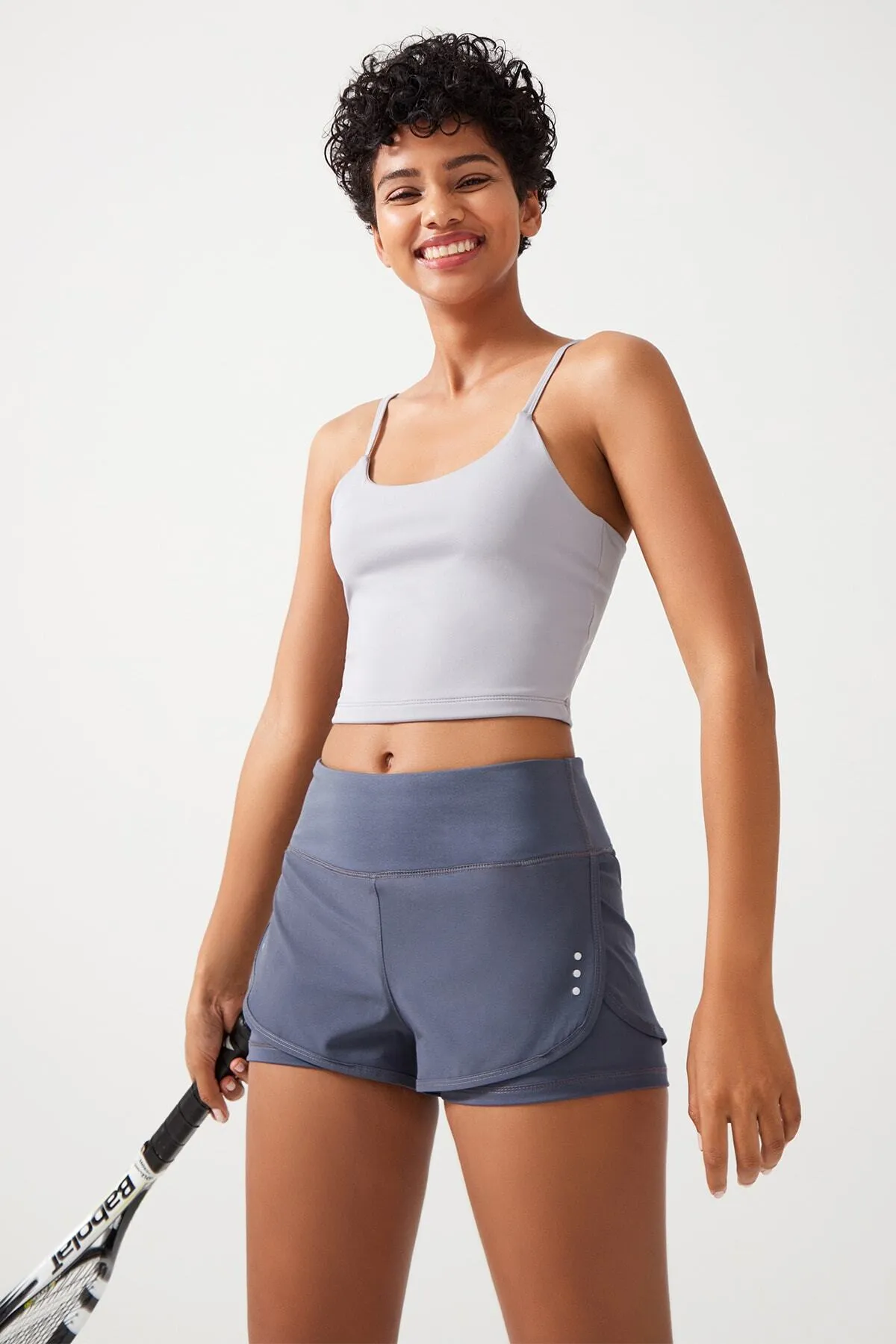 LOS OJOS  Anthrazitfarbene 2-Lagen-Sportshorts für Damen – Strumpfhose mit Shorts 2 in1