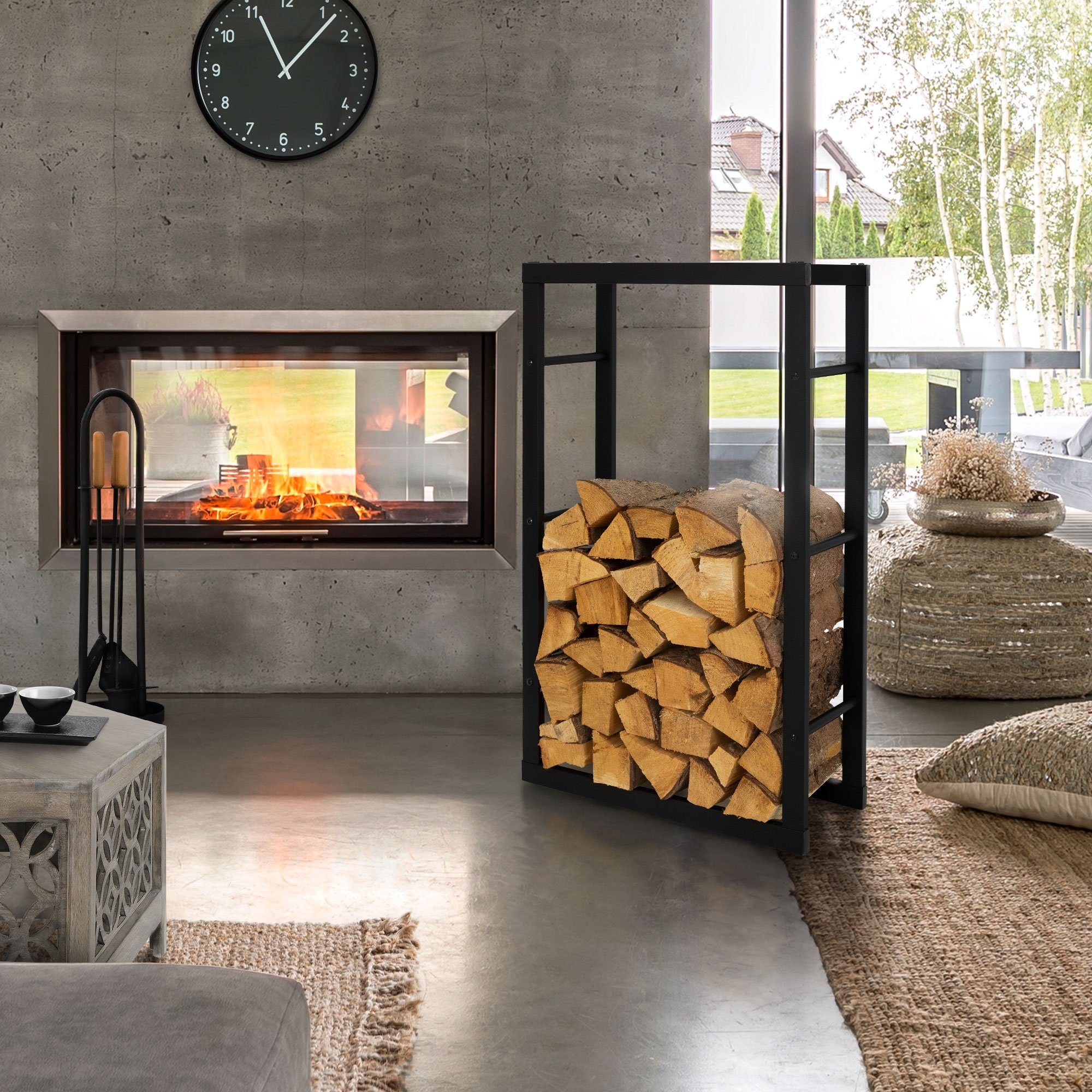 ML-DESIGN Kaminholzregal Brennholzregal Holzaufbewahrung Kaminholzständer Kaminholzhalter, BxTxH:60x25x100 cm, Schwarz 60x100x25cm rechteckig Metall Innen/Außen für Kamin/Ofen
