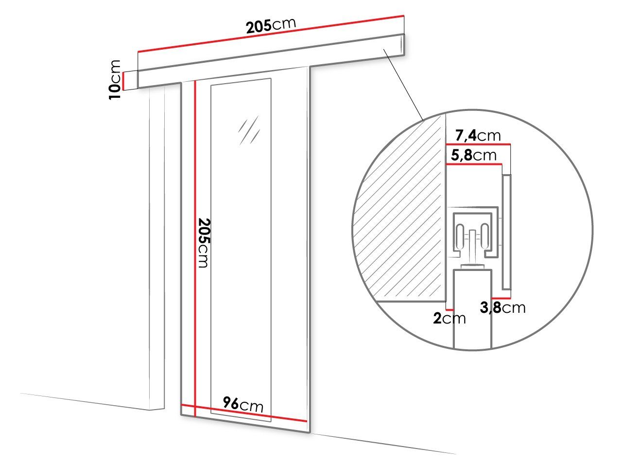 Mirjan24 Schiebetür Leo 90 IV (Tür universell Links / Rechts), Solide Aluminiumgriffe, Selbstschließsystem, Frontspiegel
