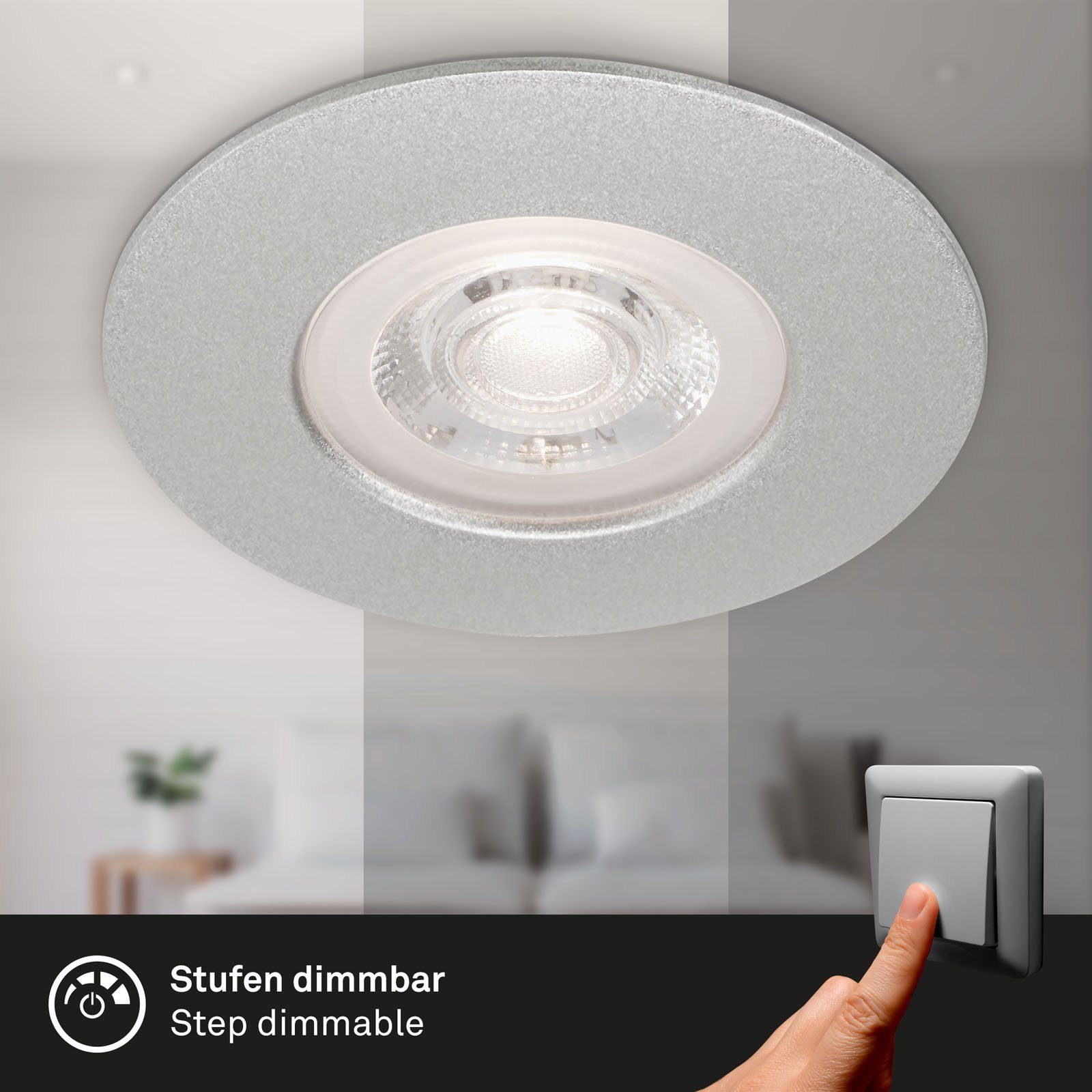 Briloner Leuchten LED Einbauleuchte 7999-044, LED fest verbaut, Warmweiß, 4er Set, ultraflach, IP44, Warmweiß 3000K, chrom-matt, 9 cm