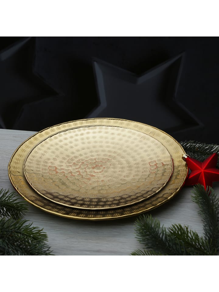 MARELIDA Tablett Dekotablett Serviertablett rund gehämmert D: 28cm in gold günstig kaufen onesize