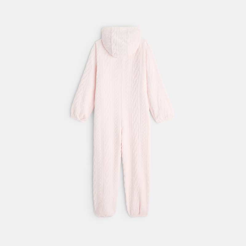 Combi-pyjama en velours polaire rose fille