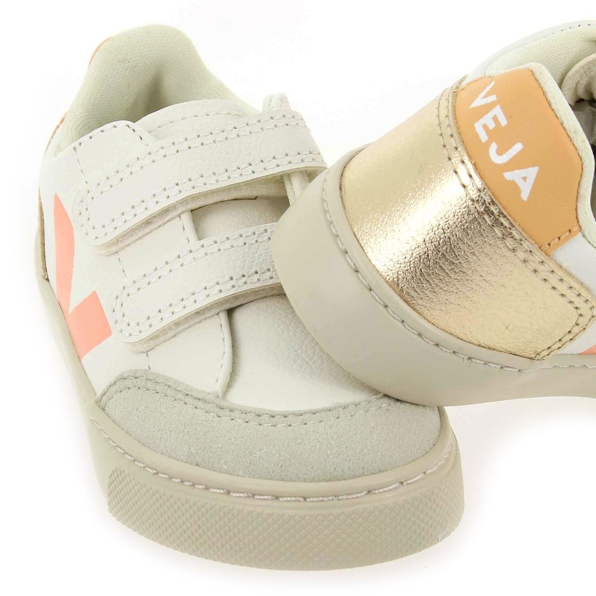 Veja  SMALL V12 VELCRO - Blanc Platine