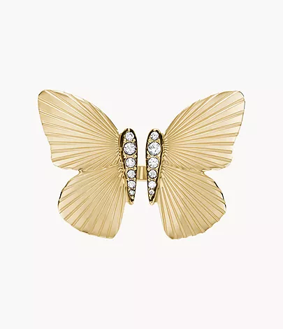 Fossil Ring Metamorphosis Butterfly Statement Edelstahl goldfarben