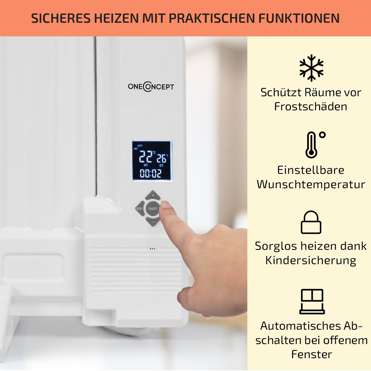 ONECONCEPT Heizstrahler Wallander, 600 W, Ölradiator Thermostat Radiator elektrisch energiesparend Heizkörper