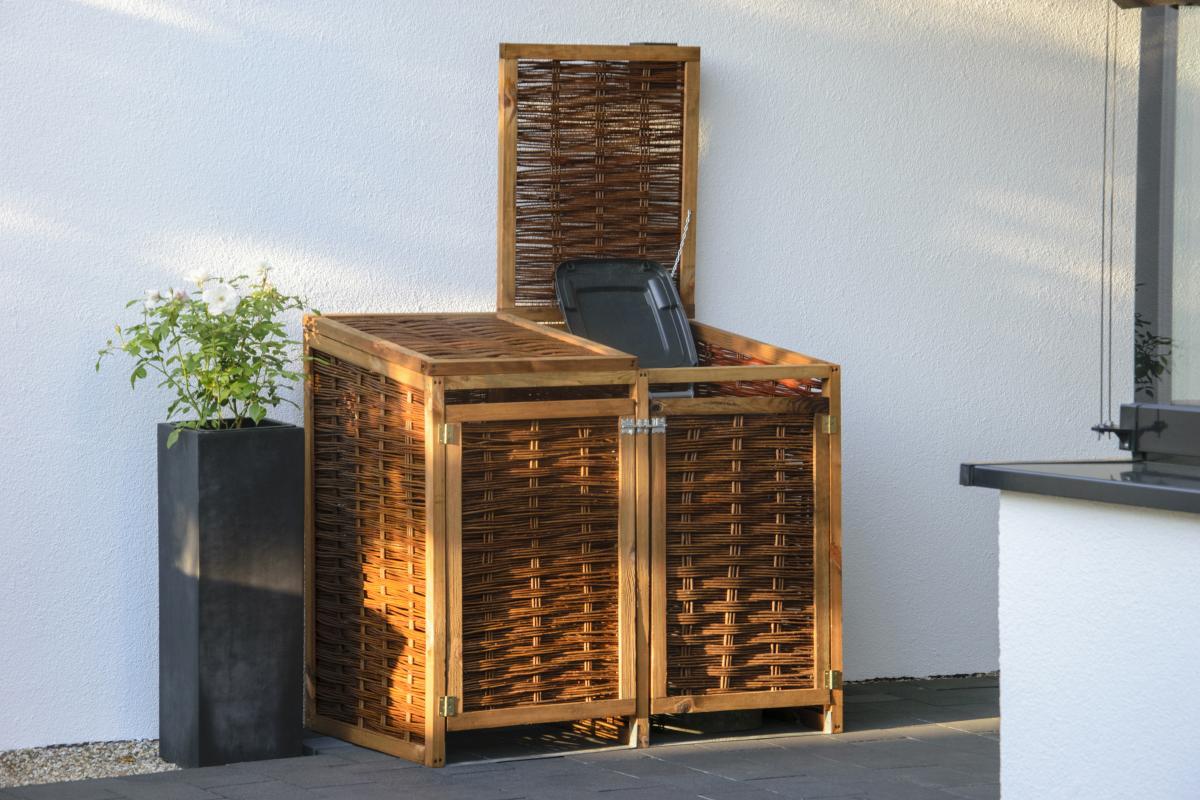 dobar Wetterfeste Doppel-Mülltonnen-Box aus Holz 120L