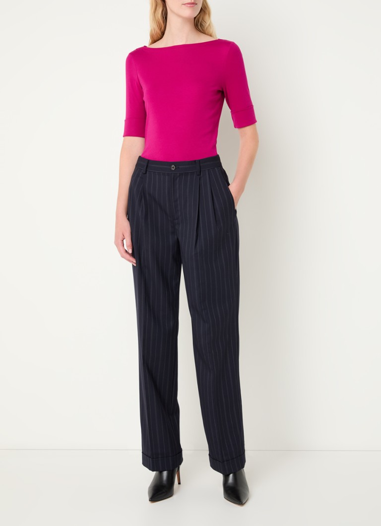 Pantaloni Ralph Lauren cu talie înaltă, cu croială dreaptă și dungi delicate.