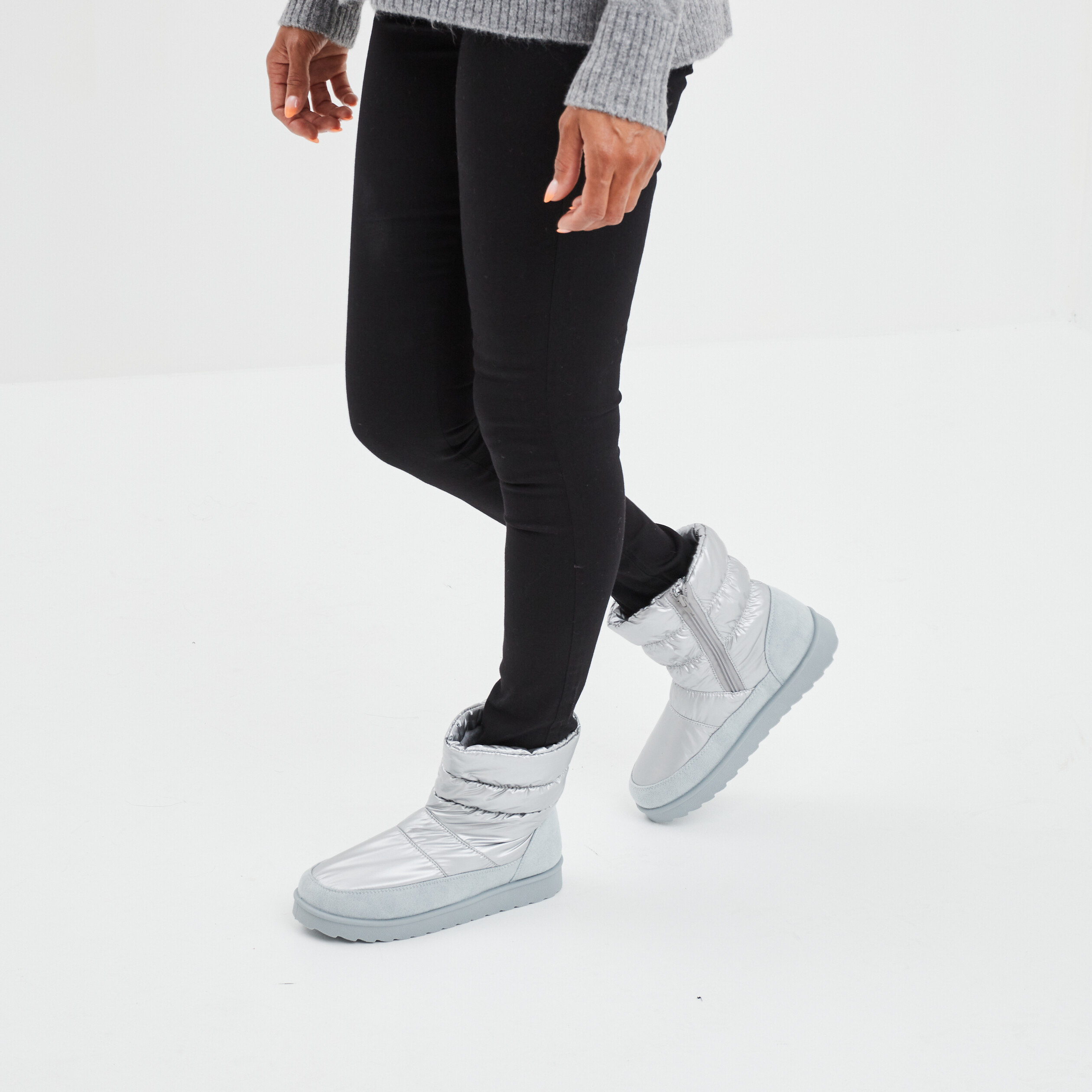 Bottines matelassées doublées gris argent femme | La Halle