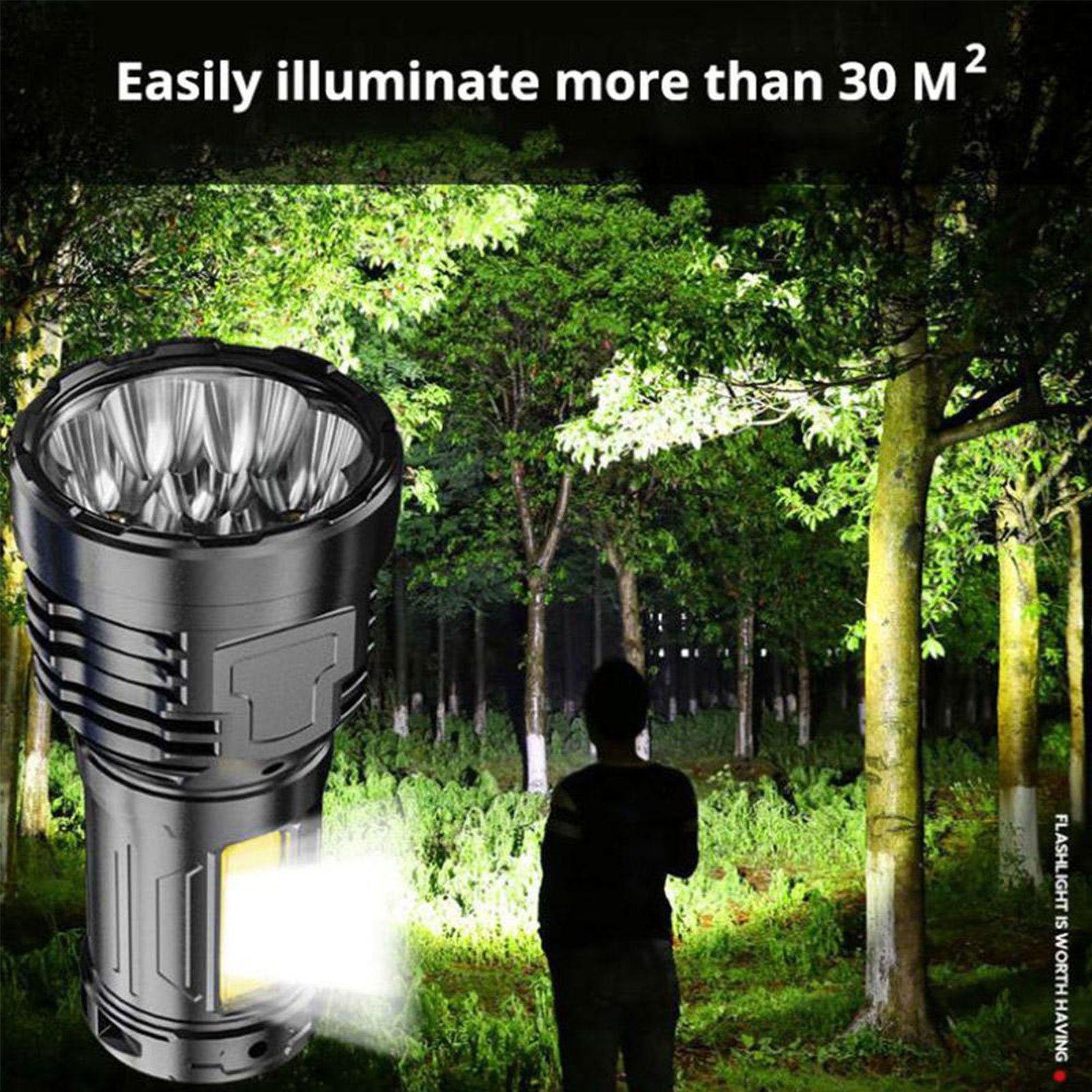 meeteu LED Taschenlampe Super Bright 12000000LM Torch (8 LED Flashlight, USB Rechargeable), Tactical Lights