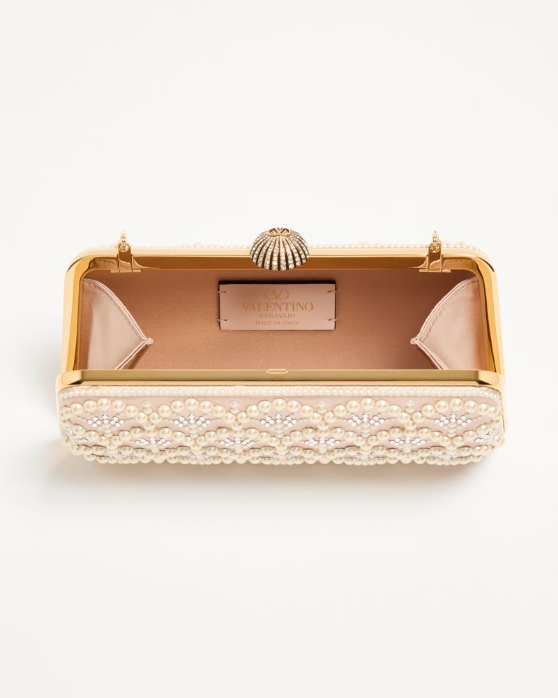 Valentino Garavani Carry Secrets Satin Minaudiere med Perler og Rhinsten