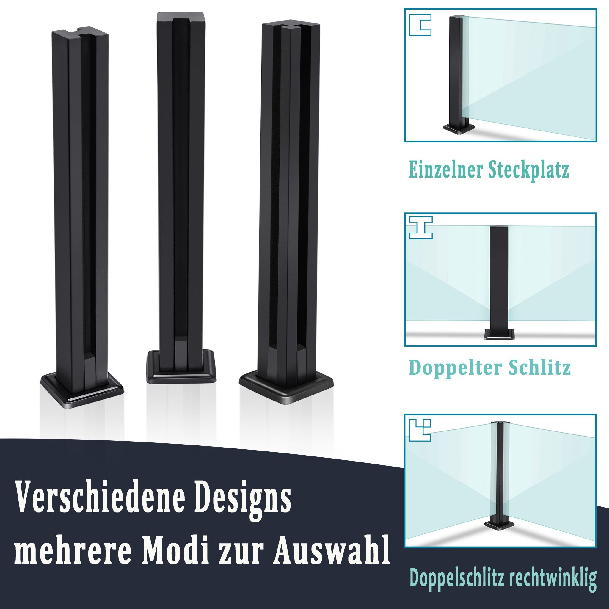 AUFUN Zaun Glas Geländerpfosten Glashalter Edelstahl Silber Glasklemme, 10-12mm, (Glas-Geländerpfosten, Glas-Balustradenpfosten), Sichtschutz, Windschutz für Gehärtetes Glas Werden 85cm / 95cm