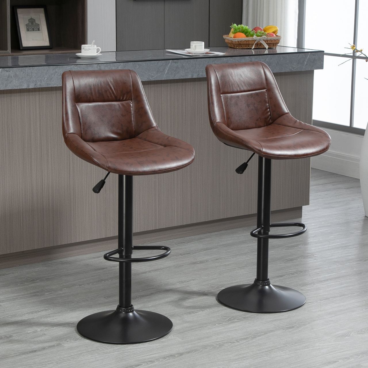 HOMCOM Barhocker 2er Set Barstuhl mit Rückenlehne, höhenverstellbar Tresenhocker
