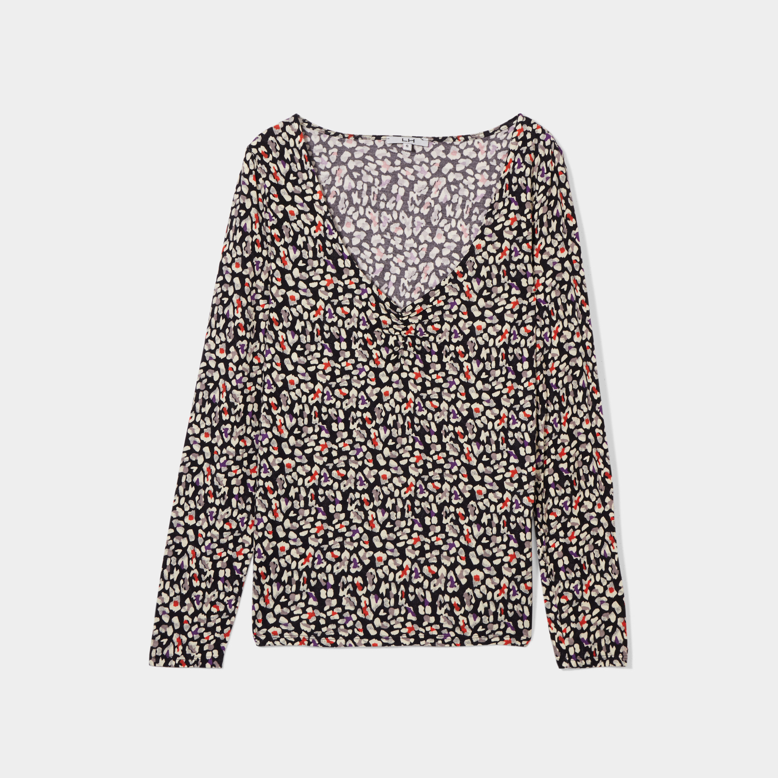 T-shirt col en V manches longues noir femme | La Halle