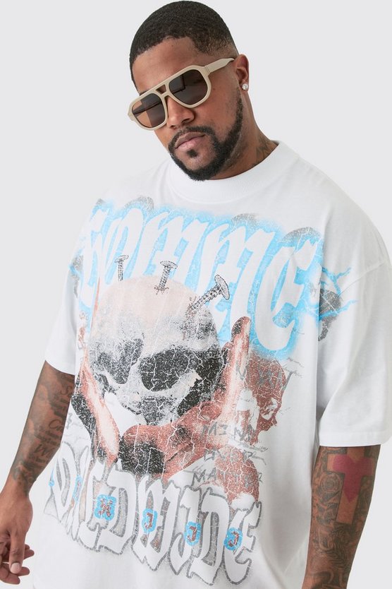 Plus T-Shirt mit Homme Worldwide-Print