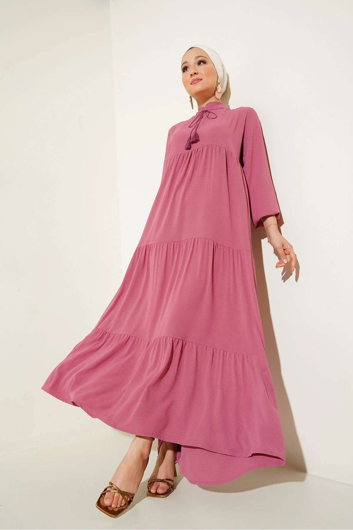 Bigdart  1627 Hijab-Kleid zum Schnüren mit Kragen – Getrocknete Rose